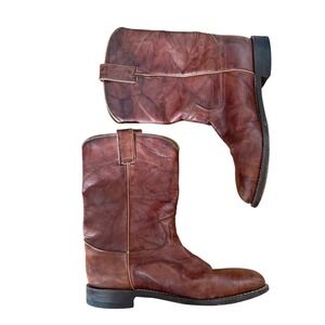 Justin Boots Mens Marbled Chestnut Brown Roper Western Boots 3163 Size 8 D